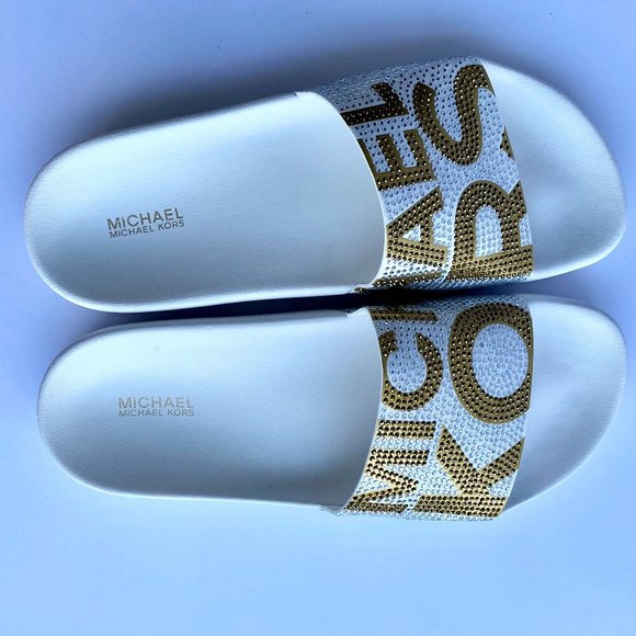Michael Kors Gilmore slides White and Gold - Picture 2 of 9